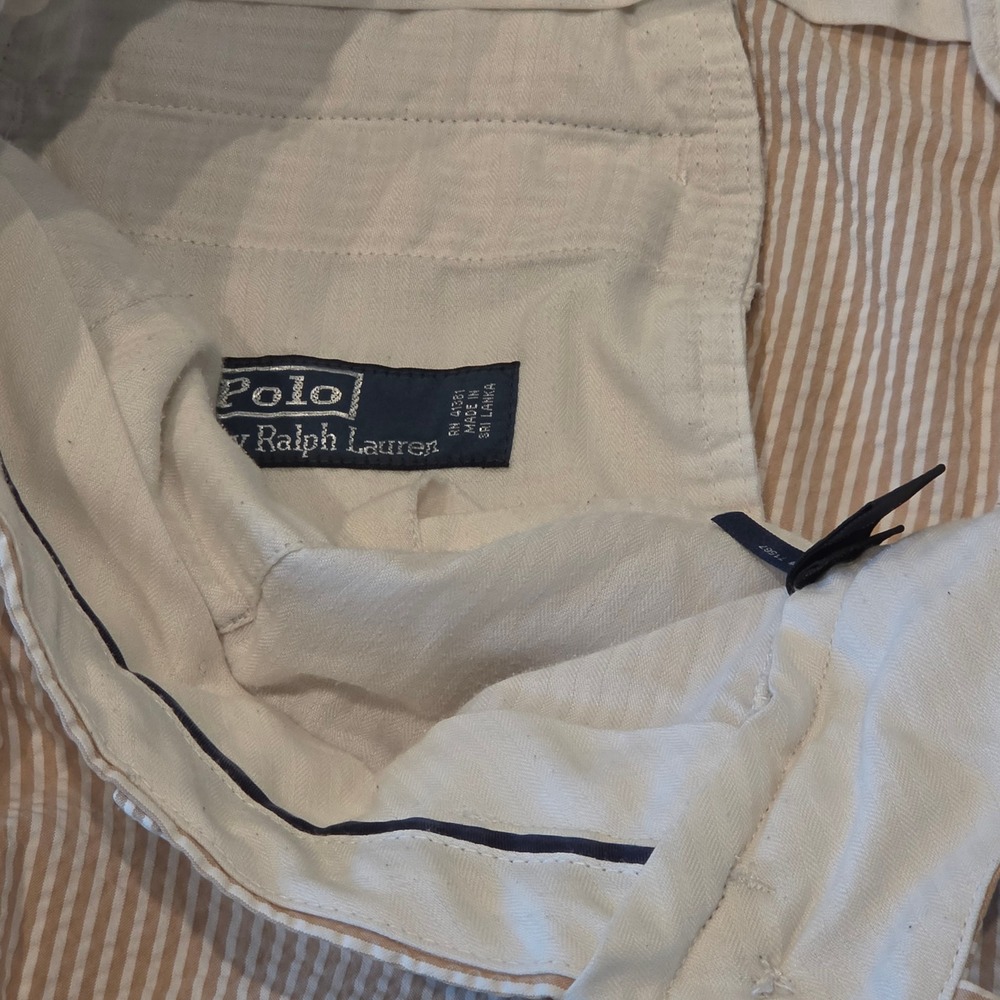Polo Ralph Lauren Mens Seersucker Shorts Tan White Striped Cotton 40 - Picture 9 of 12